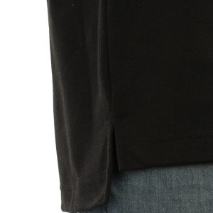 Men's black long durability Modern Fit Polo Print Side close up slit