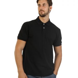 Men's black long durability Modern Fit Polo Print front